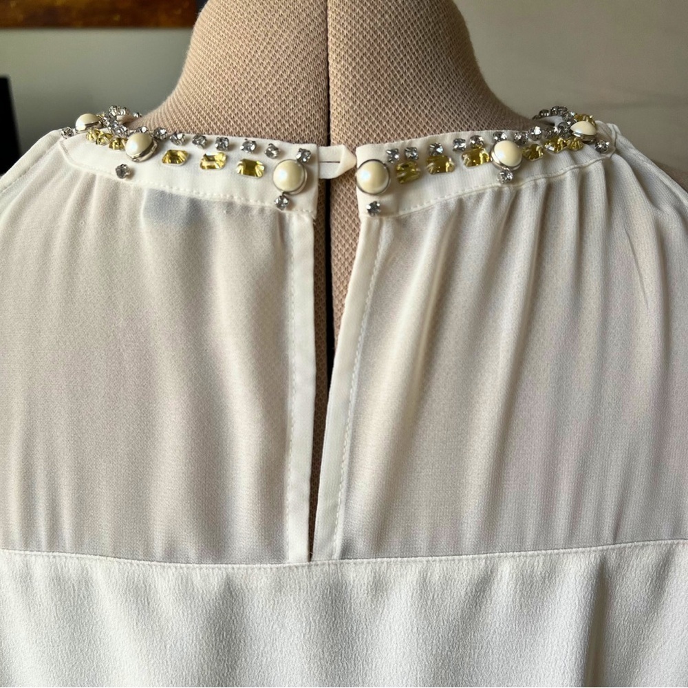 Ann Taylor [Size 14] Sheer Cream Sleeveless Top with Rhinestones - Picture 5 of 11